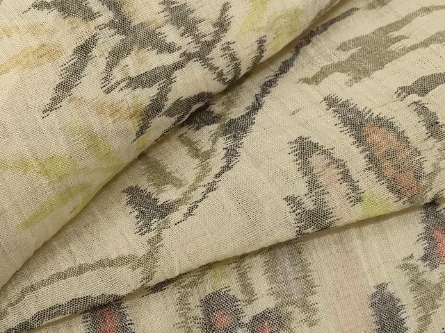 平和屋着物＊夏物　小千谷ちぢみ　風景文　麻　逸品　AABE7416jd