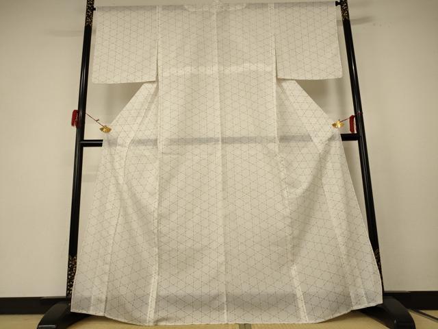 平和屋着物＊夏物　小紋　絽　格子柄　洗える着物　AABE7442jd_1