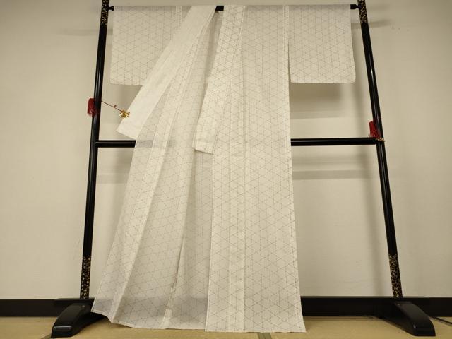 平和屋着物＊夏物　小紋　絽　格子柄　洗える着物　AABE7442jd_2