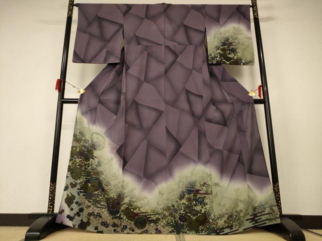 平和屋着物＊夏物　前田仁仙　仁仙更紗　訪問着　絽縮緬　雪輪花鳥文　暈し染め　さが美扱い　正絹　逸品　AABE7447jd