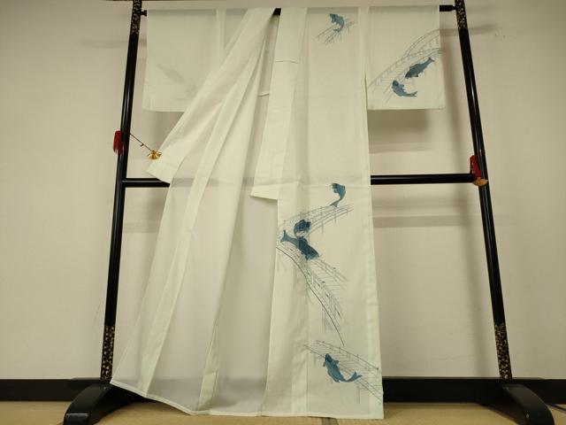 平和屋着物＊夏物　訪問着　絽　鯉　洗える着物　AABE7481jd_1