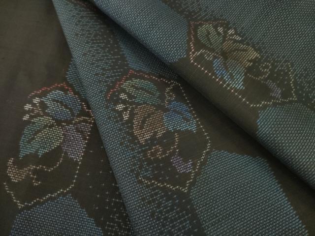 平和屋着物●本場大島紬　カタス7マルキ　亀甲間道　黒地　やまと誂製　正絹　逸品　AABE7598ck