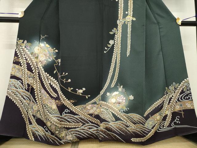 平和屋着物●訪問着　辻が花　駒刺繍　花丸文　暈し染め　金彩　正絹　逸品　AABE7737ck_2