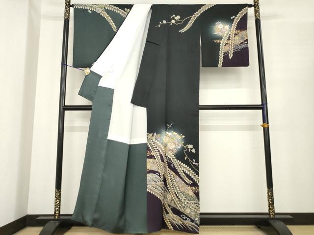 平和屋着物●訪問着　辻が花　駒刺繍　花丸文　暈し染め　金彩　正絹　逸品　AABE7737ck_1