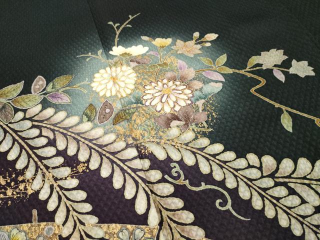 平和屋着物●訪問着　辻が花　駒刺繍　花丸文　暈し染め　金彩　正絹　逸品　AABE7737ck_3