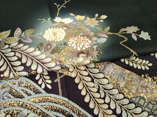 平和屋着物●訪問着　辻が花　駒刺繍　花丸文　暈し染め　金彩　正絹　逸品　AABE7737ck_4