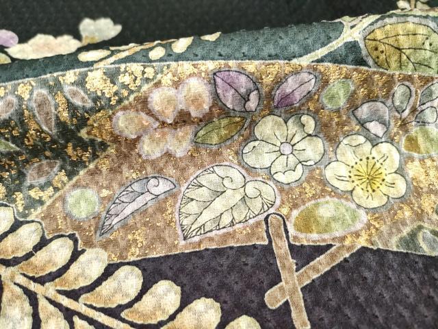 平和屋着物●訪問着　辻が花　駒刺繍　花丸文　暈し染め　金彩　正絹　逸品　AABE7737ck_6