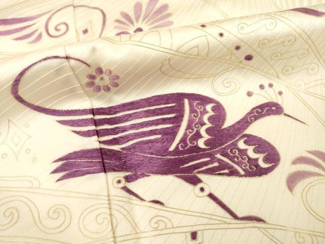 平和屋着物●京の名門　じゅらく謹製　帝王紫(古代帝王紫)　訪問着　刺繍　花鳥文　金彩　正絹　逸品　AABE7745ck_5