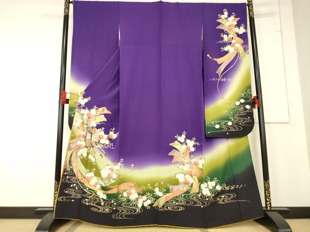 平和屋着物●ブライダルファッションデザイナー・桂由美　振袖　御所車花文　暈し染め　正絹　逸品　AABE7782ck 33,800円