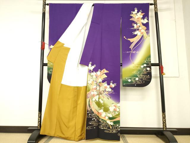 平和屋着物●ブライダルファッションデザイナー・桂由美　振袖　御所車花文　暈し染め　正絹　逸品　AABE7782ck_1