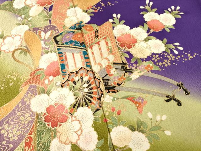 ブライダルファッションデザイナー・桂由美　振袖　御所車花文　暈し染め　金彩　正絹 平和屋着物○ブライダルファッションデザイナー・桂由美 振袖 御所車花