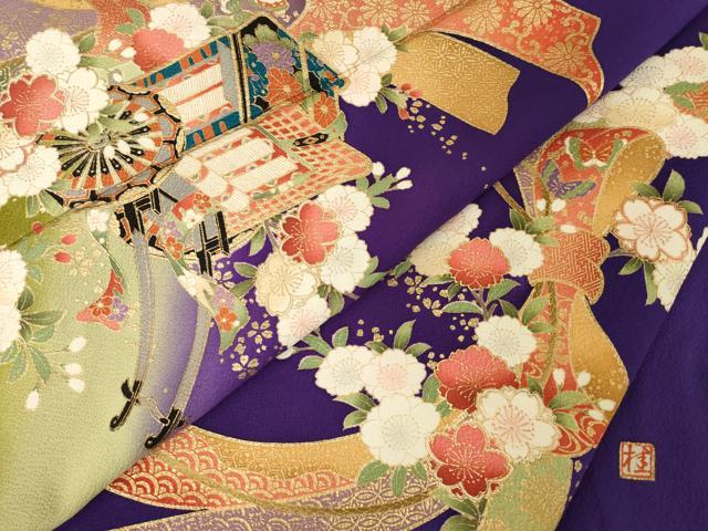 平和屋着物●ブライダルファッションデザイナー・桂由美　振袖　御所車花文　暈し染め　正絹　逸品　AABE7782ck_7