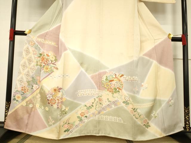 平和屋着物●創業460年・千總　訪問着　駒刺繍　更紗花鳥文　暈し染め　金彩　正絹　逸品　未使用　AABE7784ck_2