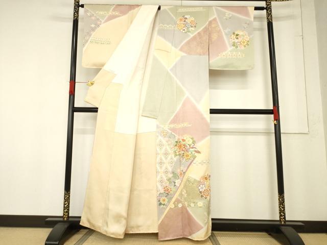 平和屋着物●創業460年・千總　訪問着　駒刺繍　更紗花鳥文　暈し染め　金彩　正絹　逸品　未使用　AABE7784ck_1