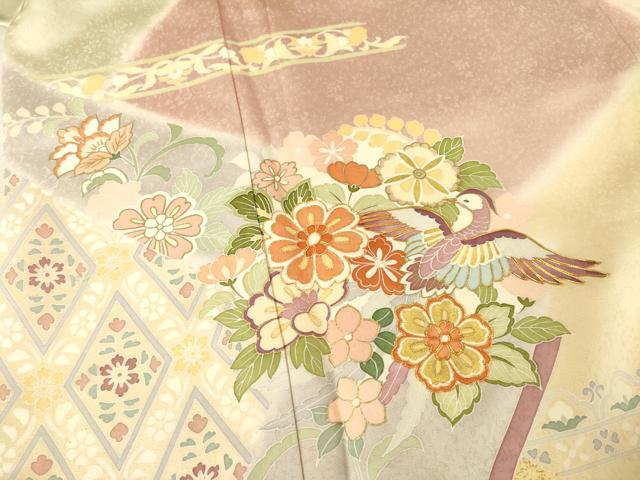 平和屋着物●創業460年・千總　訪問着　駒刺繍　更紗花鳥文　暈し染め　金彩　正絹　逸品　未使用　AABE7784ck_3