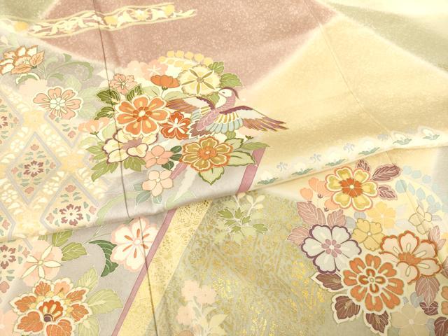 平和屋着物●創業460年・千總　訪問着　駒刺繍　更紗花鳥文　暈し染め　金彩　正絹　逸品　未使用　AABE7784ck_4