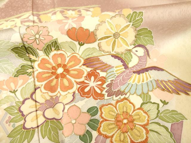 平和屋着物●創業460年・千總　訪問着　駒刺繍　更紗花鳥文　暈し染め　金彩　正絹　逸品　未使用　AABE7784ck_5