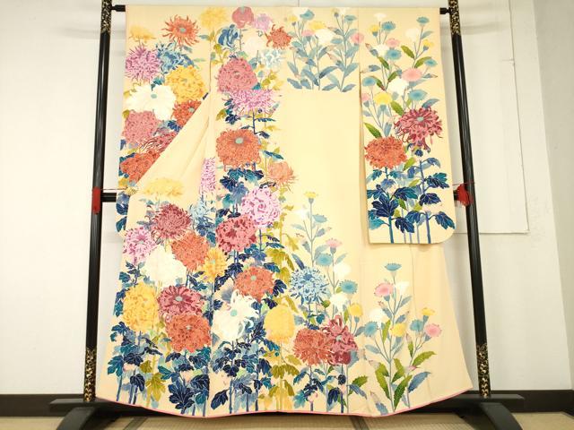 平和屋着物●本加賀友禅作家　金丸水明　振袖　草花文　正絹　逸品　AABE7788ck