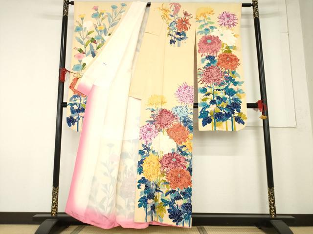 平和屋着物●本加賀友禅作家　金丸水明　振袖　草花文　正絹　逸品　AABE7788ck_1