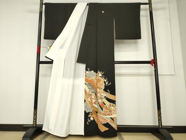 平和屋着物●創業460年・千總　黒留袖　駒刺繍　蔓帯花文　金彩　伊勢丹扱い　正絹　逸品　AABE7791ck_1