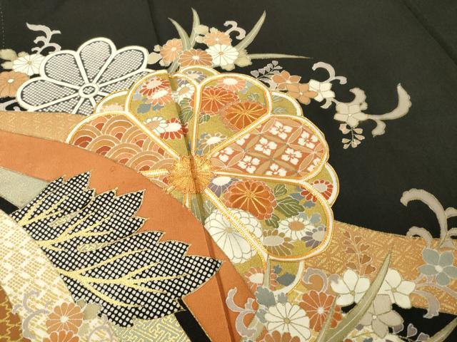 平和屋着物●創業460年・千總　黒留袖　駒刺繍　蔓帯花文　金彩　伊勢丹扱い　正絹　逸品　AABE7791ck_3