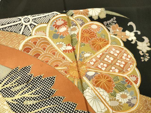 平和屋着物●創業460年・千總　黒留袖　駒刺繍　蔓帯花文　金彩　伊勢丹扱い　正絹　逸品　AABE7791ck_5