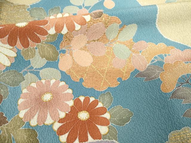 平和屋着物●訪問着　友禅　慶彩小袖　草花文　正絹　逸品　AABE7793ck 平和屋着物▽京加賀糸目友禅作家 山崎巌 訪問着 単衣 手描き 草花文