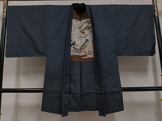平和屋着物●男性　本場大島紬　アンサンブル　100亀甲　総詰め　正絹　逸品　AABE8138ph_7