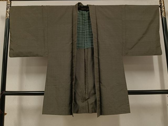 平和屋着物○男性 紬 アンサンブル 80亀甲 正絹 逸品 AABE8139ph