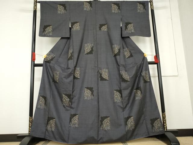 平和屋着物●本場大島紬　一元7マルキ　洋花文　正絹　逸品　AABE8537cs_1