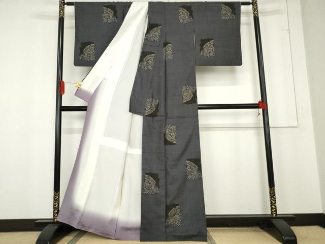 平和屋着物●本場大島紬　一元7マルキ　洋花文　正絹　逸品　AABE8537cs_2