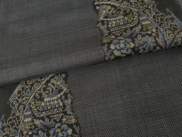 平和屋着物●本場大島紬　一元7マルキ　洋花文　正絹　逸品　AABE8537cs_4