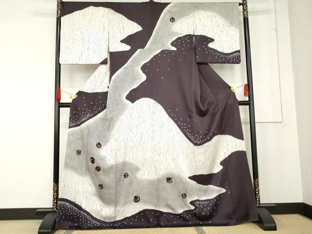 平和屋着物●訪問着　刺繍　杢目絞り　金彩　正絹　逸品　AABE8576cs
