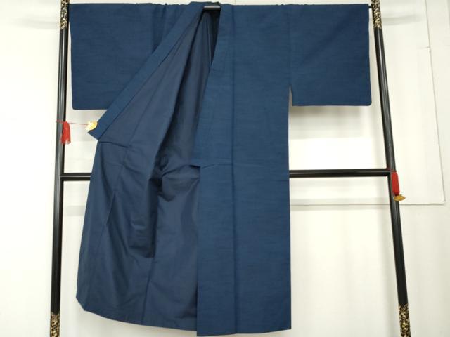 平和屋着物●男性　紬　アンサンブル　色無地　青藍色　羽裏：虎　正絹　逸品　AABE8584cs_1