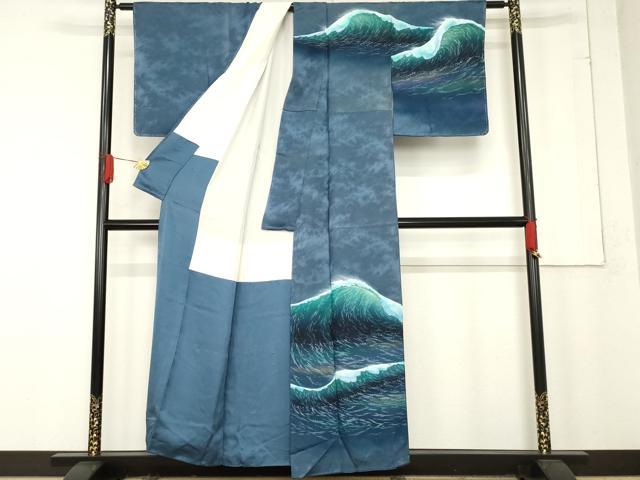 平和屋着物○染色作家 青木龍雲 訪問着 立波文 八掛：マンタ 暈し染め
