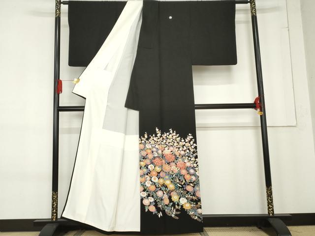平和屋着物●豪華黒留袖　友禅　作家物　翠晶　花鳥文　正絹　逸品　AABE8608cs_1