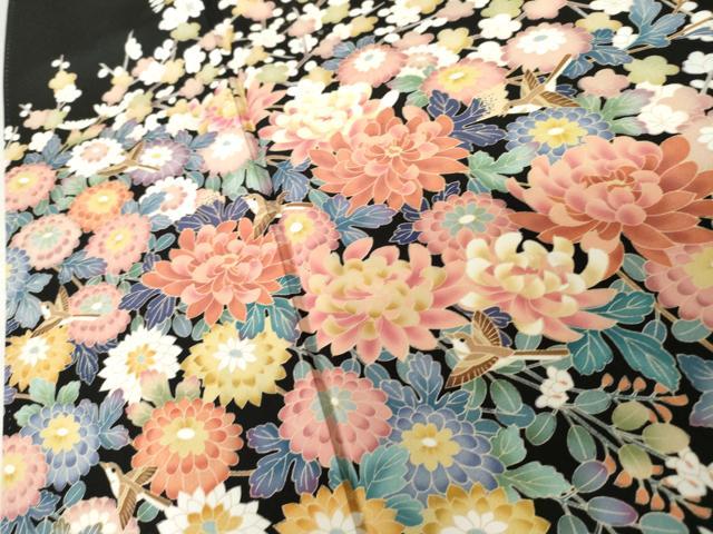 平和屋着物●豪華黒留袖　友禅　作家物　翠晶　花鳥文　正絹　逸品　AABE8608cs_3