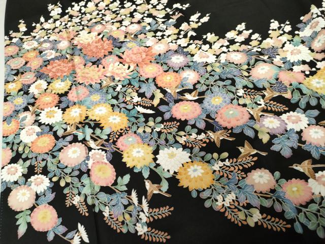 平和屋着物●豪華黒留袖　友禅　作家物　翠晶　花鳥文　正絹　逸品　AABE8608cs_4