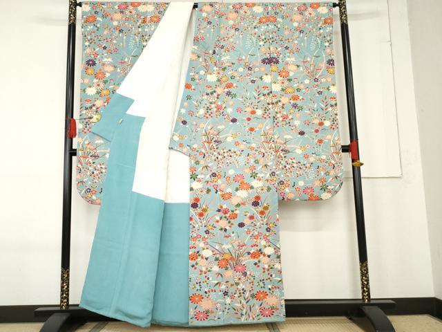 平和屋着物●豪華振袖　草花文　鬼しぼ縮緬　ますいわ屋扱い　正絹　逸品　AABE8641cs 平和屋着物○豪華振袖 草花文 鬼しぼ縮緬 ますいわ屋扱い 正絹 逸品