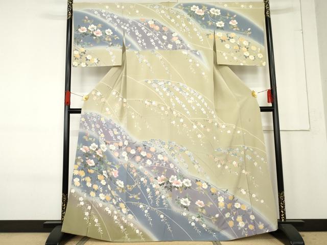 平和屋着物●十日町友禅作家　岡村蒼風　訪問着　枝花文　暈し染め　正絹　逸品　AABE8657cs