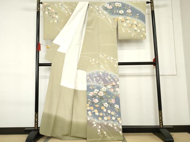 平和屋着物●十日町友禅作家　岡村蒼風　訪問着　枝花文　暈し染め　正絹　逸品　AABE8657cs_1