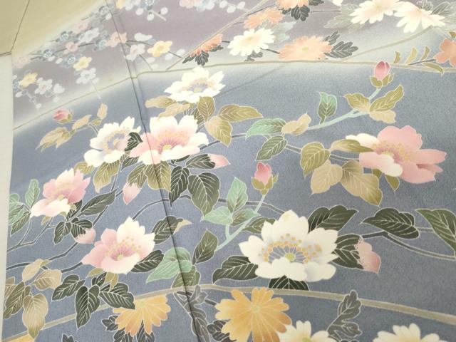 平和屋着物●十日町友禅作家　岡村蒼風　訪問着　枝花文　暈し染め　正絹　逸品　AABE8657cs_3