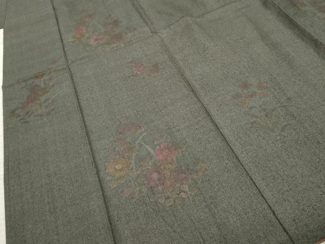 平和屋着物●本場結城紬　重要無形文化財　訪問着　刺繍　草花文　奥順織物謹製　ますいわ屋扱い　証紙付き　正絹　逸品　AABE8679cs_3