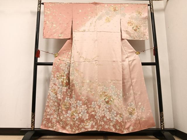 平和屋着物●訪問着　友禅　雪輪草花文　暈し染め　金彩　正絹　逸品　AABE8918ph