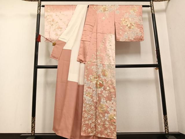平和屋着物●訪問着　友禅　雪輪草花文　暈し染め　金彩　正絹　逸品　AABE8918ph_1