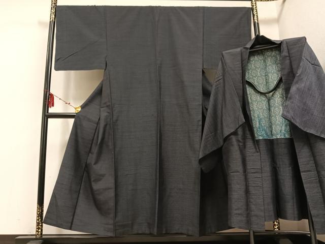 平和屋着物●男性　結城紬　アンサンブル　正絹　逸品　AABE8931ph