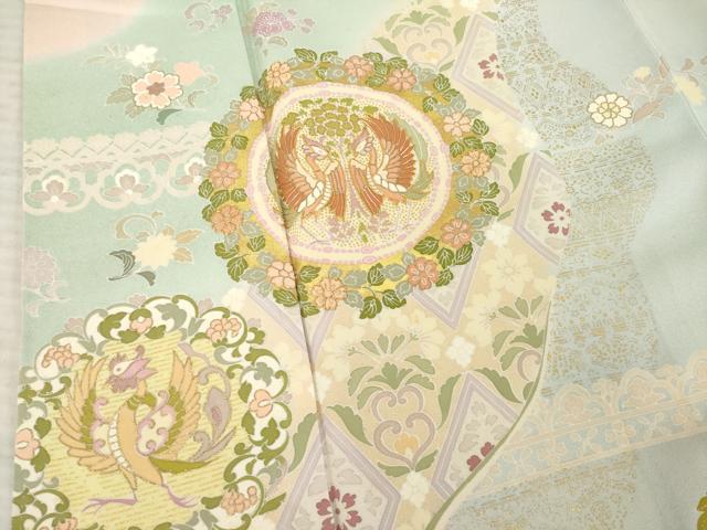 平和屋着物○訪問着 友禅 駒刺繍 向い鳥花丸文 暈し染め
