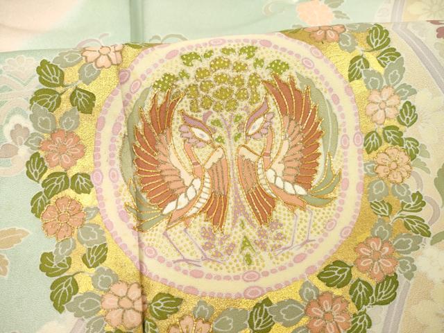 平和屋着物○訪問着 友禅 駒刺繍 向い鳥花丸文 暈し染め