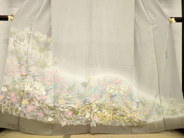 平和屋着物●本加賀友禅作家　百貫華峰　色留袖　友禅　竹　花鳥文　暈し染め　正絹　逸品　AABE9210ck_2
