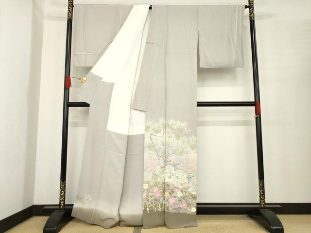 平和屋着物●本加賀友禅作家　百貫華峰　色留袖　友禅　竹　花鳥文　暈し染め　正絹　逸品　AABE9210ck_1